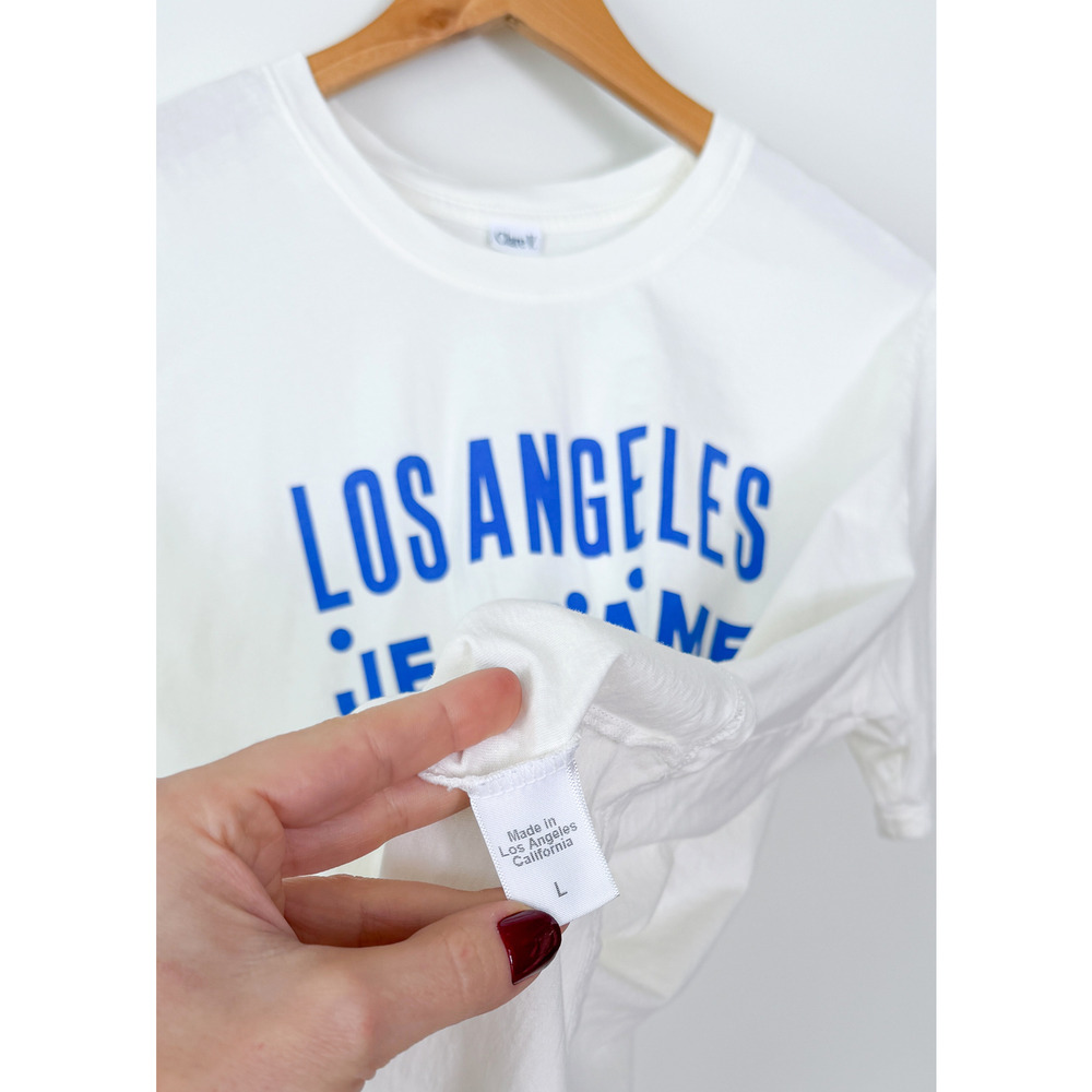 Clare V. Original Tee Los Angeles Je t’aime Graphic Shirt White Blue - Picture 7 of 9